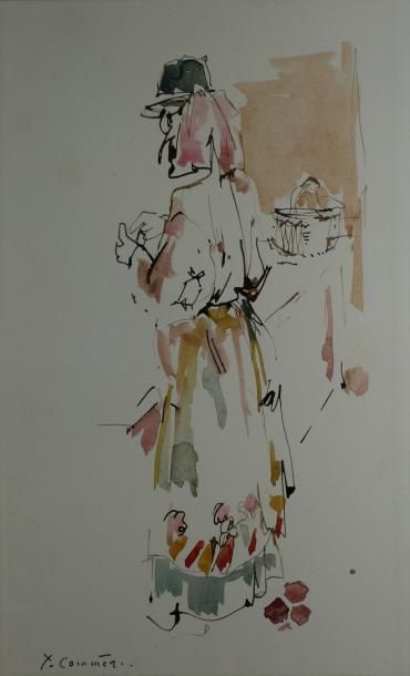 COMMÈRE Jean, 1920-1986 Paysanne Aquarelle, signée en bas à gauche, 32x21 cm