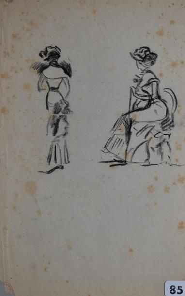 DEHODENCQ Alfred, 1822-1882 Promeneuse à la chaise Crayon noir (petites rousseurs),...