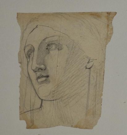 DEHODENCQ Alfred, 1822-1882 Visage de femme Mine de plomb sur calque doublé (plis,...