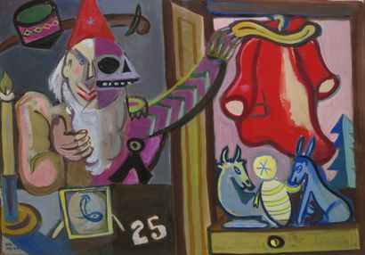 DEL DEVEZ Jean, 1909-1983 Le père Noël Gouache, signée en bas à gauche, 38x54 cm