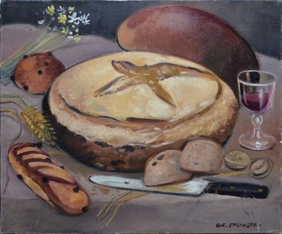 EHLINGER Christian 1896-1981 Les pains Huile sur toile, signée en bas à droite, 38x46...