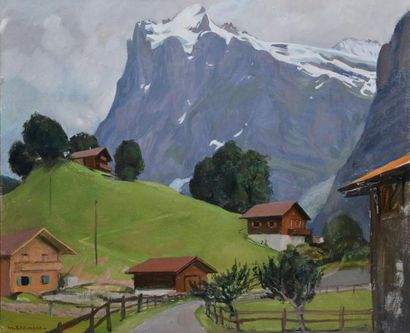 EHLINGER Maurice, 1896-1981 Le Wetterhorn à Grindelwald Huile sur toile, signée en...