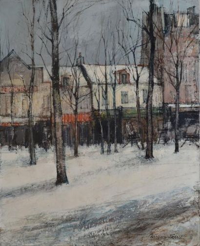 FRANC François, né en 1926 La place du Tertre en hiver, Montmartre huile sur toile,...