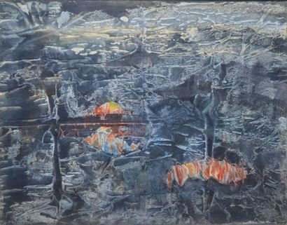 HETTNER SABINE, 1907-1986 Paysage imaginaire, 1983 Peinture sur toile, signée en...