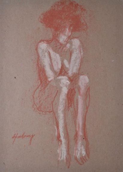 HUBAY Paul, 1930-1994 Nus féminins Deux dessins à la sanguine et craie blanche, signés,...