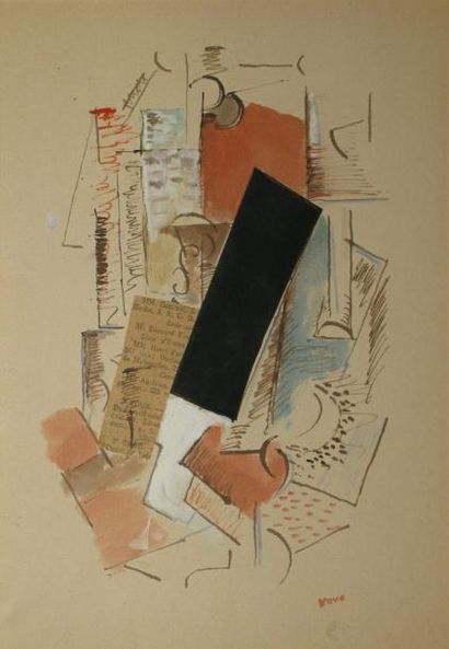 KOVO (XXe siècle) Composition cubiste Technique mixte et collage, signé en bas à...