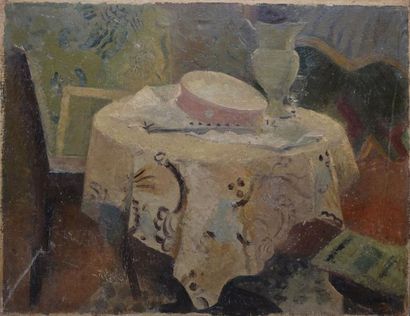 LABAT Fernand, né en 1889 Nature morte à la table Huile sur toile (griffures et petits...