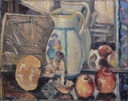 LAVAL Fernand, 1886/95-1966 Pichet, pommes et champignons Huile sur toile, signée...