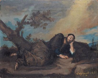 LAYRAUD Joseph Fortuné, 1834-1912 Vagabond endormi, 1875 Huile sur toile (manques),...