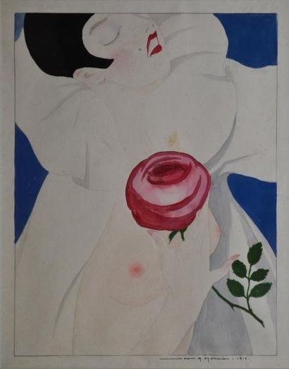 MERCIER Jean Adrien, 1899-1995 Colombine à la rose, 1919 Aquarelle gouachée (quelques...