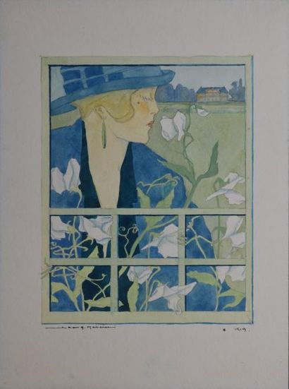 MERCIER Jean Adrien, 1899-1995 Florence à la roseraie, 8.1919 Aquarelle, signée en...