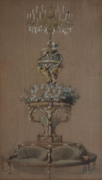 PASQUIER G. du, XIXe siècle Projet de décor d'intérieur Aquarelle gouachée, signée...