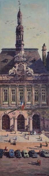 SANTERNE Robert, 1903-1983 Le parvis du palais, 1963 Huile sur papier doublé sur...