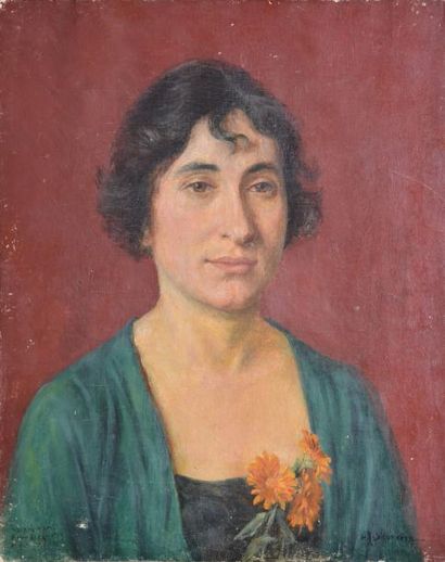 SCHONBORN John Lewis, 1852-1931 Femme brune au corsage fleuri Huile sur toile (petits...