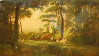 MARINUS Ferdinand, 1808 -1890 Campagne Romaine animée, 1859 Huile sur toile (craquelures,...