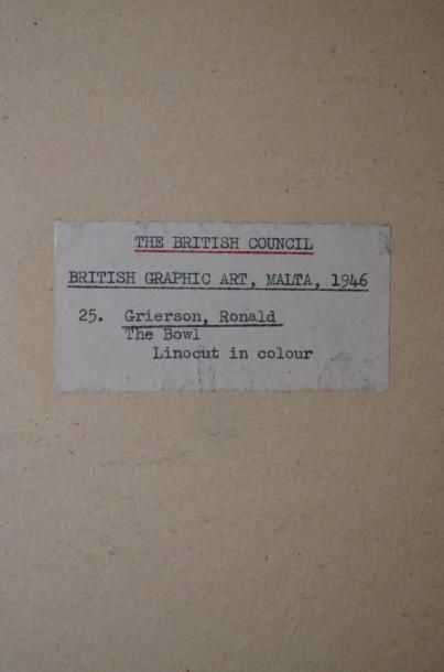 GRIERSON Ronald, 1901-1993 The bowl Linogravure en couleurs sur papier mince, n°5/...