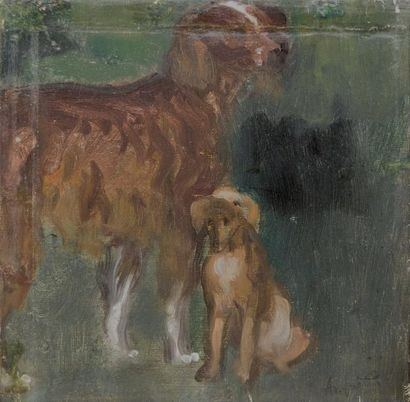 ANQUETIN Louis, 1861-1932 Deux chiens Huile sur toile rentoilée à la cire (enfoncements...