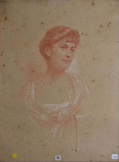 D'ÉPINAY Marie, XIX -XXe siècles Portrait de femme, 1916 Sanguine et craie blanche...