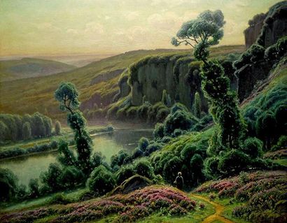 DIDIER-POUGET WILLIAM, 1864-1959 Bras de rivière aux deux arbres, le matin, vallée...