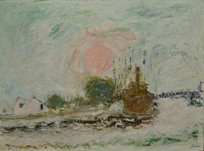 FUSARO Jean, né en 1925 Soleil rose au matin, 1969 Huile sur toile (restaurations),...