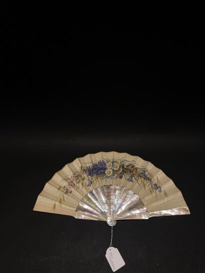 null Field flowers, circa 1880
Folded fan, the cream silk sheet painted with a spray...