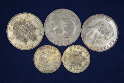 Lot de 5 pièces en or composé de :
- 50 Francs...