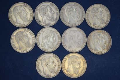 Lot de 10 pièces en or de 20 Francs Léopold...
