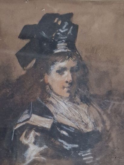 ÉCOLE XIXe siècle,
Femme à la coiffe,
gouache...