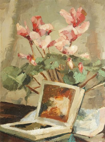 null TALWINSKI Igor (1907-1983)
Cyclamens au livre d'art 
Huile sur panneau 
Non...