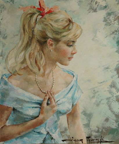 null TALWINSKI Igor (1907-1983)
Blonde au collier de perles 
Huile sur toile 
Signée...