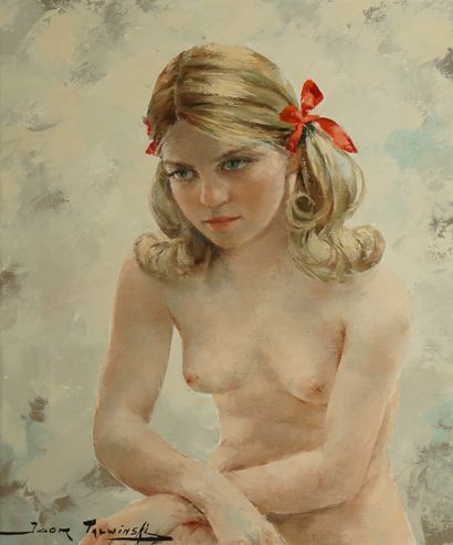 null TALWINSKI Igor (1907-1983)
Blonde aux noeuds rouges 
Huile sur toile 
Signée...