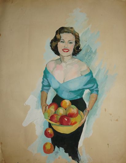 null TALWINSKI Igor (1907-1983)
Femme au panier de pommes 
Une huile sur papier,...