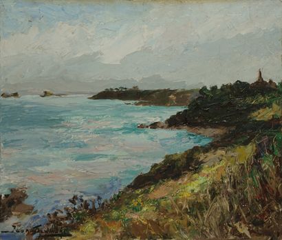 null TALWINSKI Igor (1907-1983)
Bord de mer au clocher 
Huile sur isorel 
Signé en...