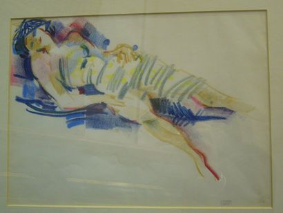 CLUSEAU-LANAUVE Jean, 1914-1997 Jeune femme allongée, pastel, cachet de l'atelier...