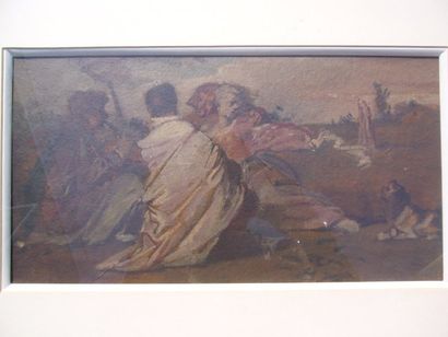 RAVEL Edouard, 1847-1920 Scène mythologique, huile sur papier, signée en bas à droite,...