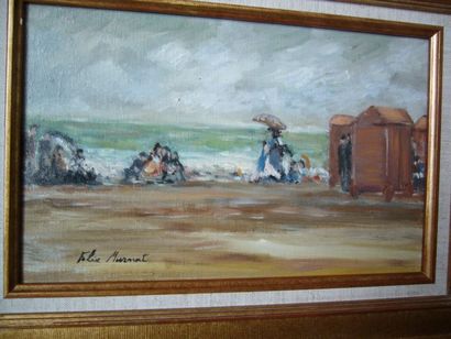 MOURNOT Félix (Né en 1924) Scène de plage, huile sur toile, signée en bas à gauche,...