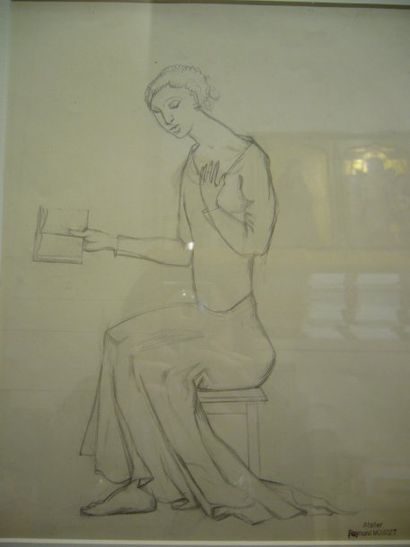 MOISSET Raymond, 1906-1994, La lecture, dessin à la mine de plomb, cachet de l'atelier...