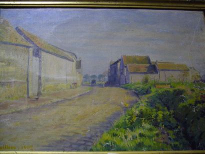 GUILLOUX Charles Victor, 1866 - 1946 Rue de village,1902, huile sur toile (manques),...