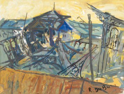 DUBUC, Roland (1924-1998) Les toîts, gouache, signée en bas à droite, 46x61cm.