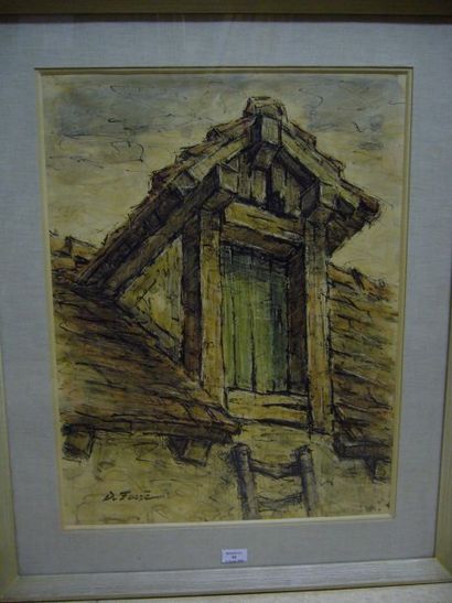 FARRÉ, Domenich Éduard (1917-1963) La Fenêtre sur le toit, encre et aquarelle, signée...
