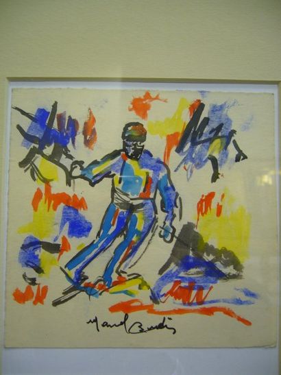 BURTIN Marcel, 1902-1979 Le skieur, aquarelle, signée en bas au milieu, 12 x 13 ...