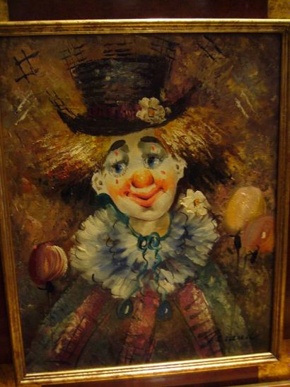 Ecole Moderne Le clown, huile sur toile, signée en bas à droite, 50 x 40 cm