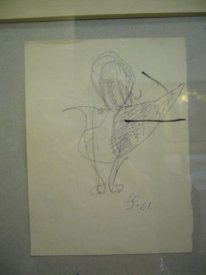 SURVAGE Léopold, 1879-1968 Petit oiseau, 1961, dessin au stylo bille, monogrammé...