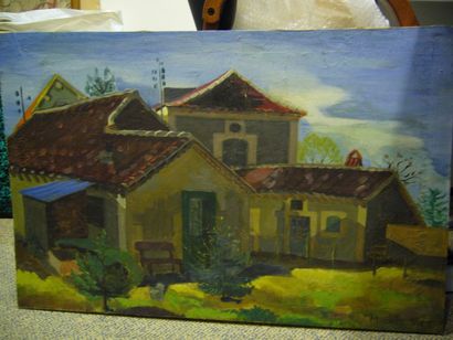 VIET Michel, Né en 1931 Maisons du Périgord, huile sur toile, signée en bas à droite,...