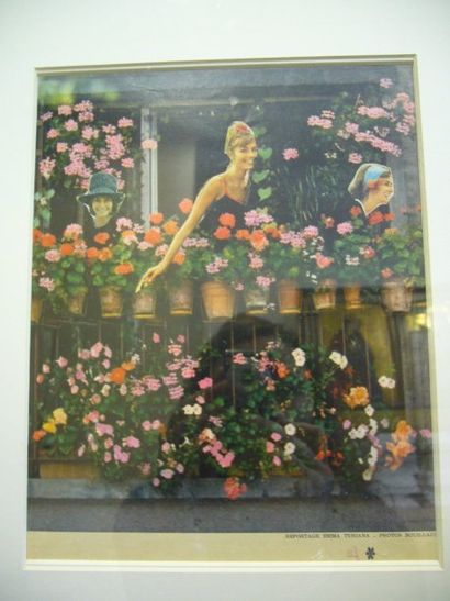 SOUZOUKI Ruytchi, 1902-1985 Le balcon aux fleurs, collage, cachet du monogramme en...