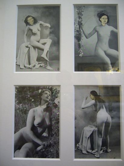 SOUZOUKI Ruytchi, 1902-1985 Nus, quatre collages sous un même encadrement, trois...