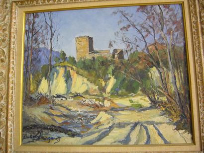 MANGENOT Emile, 1910-1991 Château fort, huile sur toile, signée en bas à gauche,...