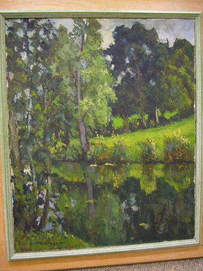 MANGENOT Emile (1910-1991) Bord d'étang, huile sur toile, signée en bas à gauche,...