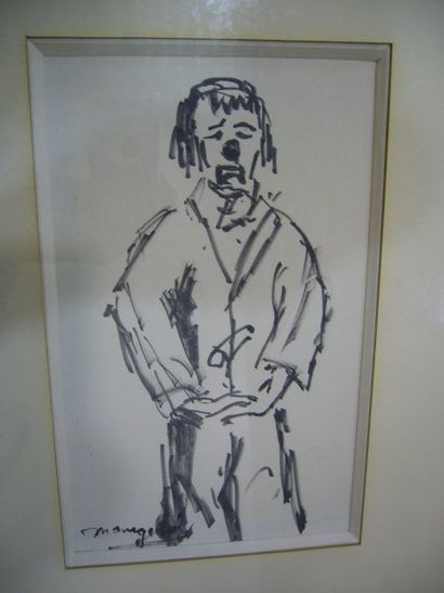 MANGENOT Emile (1910-1991) Clown, dessin au feutre, signée en bas à gauche, 19.5...