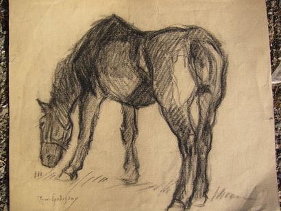 GODCHAUX Roger, 1878-1958 Le cheval, dessin fusain, signé en bas à gauche, déchirure,...